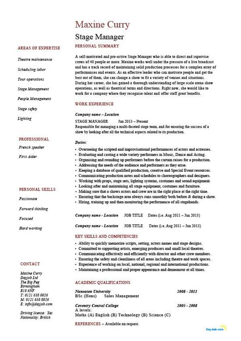 Special education teacher ii resume. Stage Manager resume, drama, production, example, sample ...