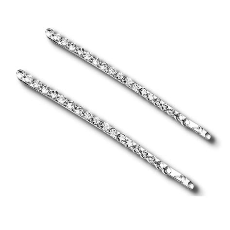 Long Curved Rhinestone Bobby Pins Silver Clear Mia Beauty