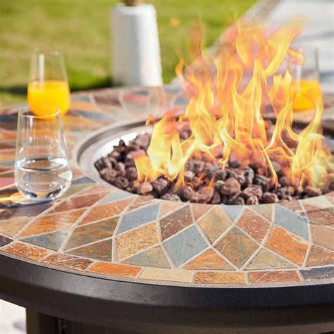 42 Natural Slate And Copper Top Outdoor Round Propane Fire Pit Table