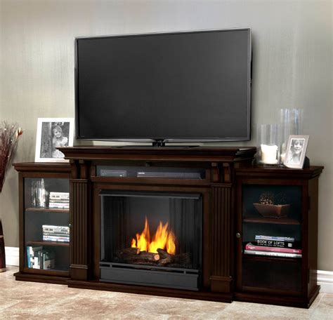 1400w electric fireplace cabinet wood brown media console heater stove adjust. 67" Ashley Dark Walnut Entertainment Center Gel Fireplace