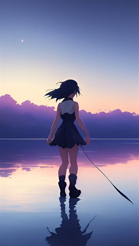 2160x3840 Resolution Anime Girl In Gradient Evening Ocean Sony Xperia X