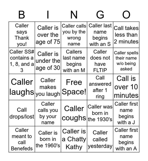 Call Center Bingo Bingo Card