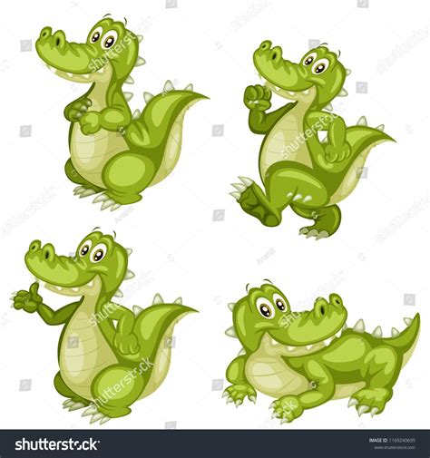 Vector Illustration Of A Happy Alligator Set Cute Cartoon Alligators