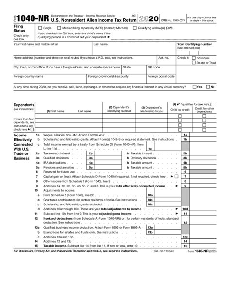 Irs 1040 Nr 2020 Fill Out Tax Template Online Us Legal Forms