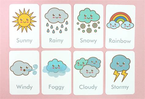Free Printable Weather Flash Cards In 2020 Preschool Weather