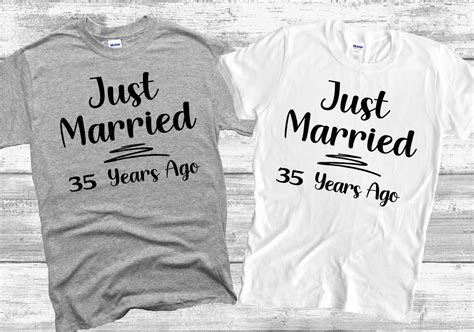 Just Married 35 Years Ago Wedding Anniversary T Shirt 35th Wedding