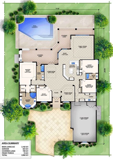 Passionate House Plans With Pools For Outdoor And Indoor Courtyard