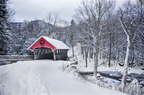 Covered Bridge Snowfall In Rural New Hampshire Stock Photo Image Of Forest Lane 61271862