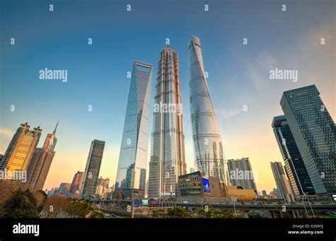 Wolkenkratzer Von Lujiazui Shanghai World Financial Center Und Jin Mao