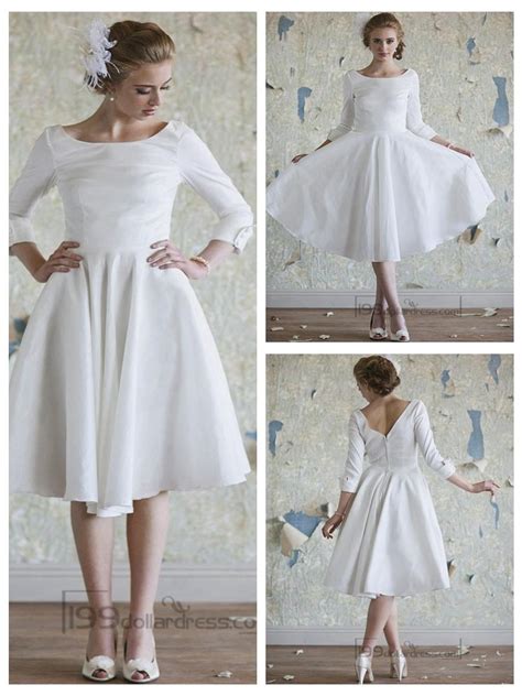 Classic Vintage A Line 34 Length Sleeves Tea Length Wedding Dresses