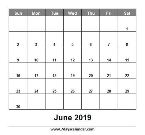 Printable Calendar June 2019 June Calendar Printable Yearly Calendar