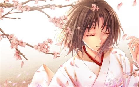 Wallpaper Ilustrasi Gadis Anime Berwarna Merah Muda Kimono Kara