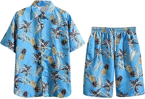 Herren Teiliges Outfit Hawaii Print Strandanzug Funky Farbe Cartoon Gedruckt Freizeitanzug