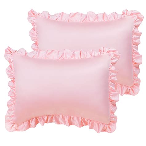 Piccocasa Satin Pillowcase King Ruffled Pillow Shams Set Of 2 Silky Sateen Pillow Cases Covers