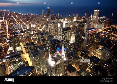 Chicago Skyline At Dusk Stock Photo Alamy