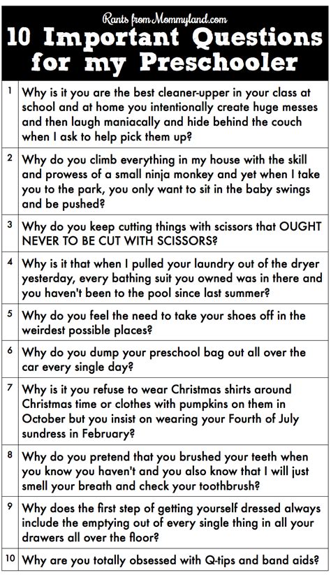 Rants From Mommyland 10 Questions For My Preschooler