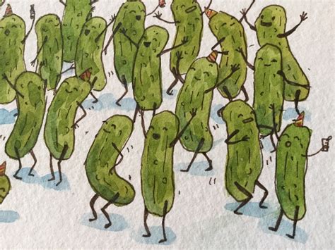 Cute Pickle Art Dance Party Pickles Birthday Illustration Etsy