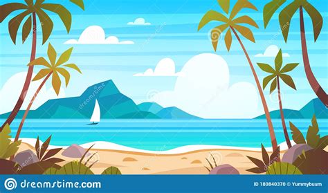 Paradise Island With Small House And Palm Tree Vector Illustration