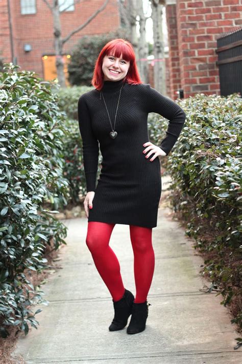 Pin By Tights Are Pants On Tights Sweater Dress Red Tights