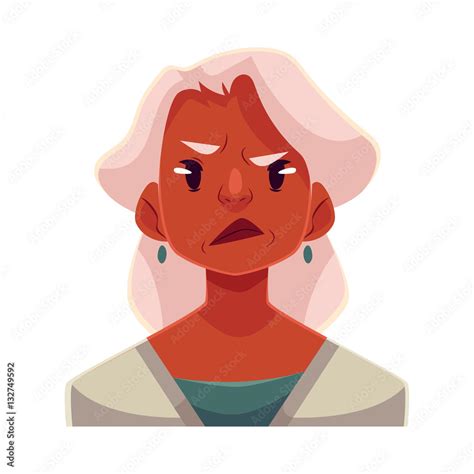 Grey Haired Old African Lady Angry Facial Expression Cartoon Vector