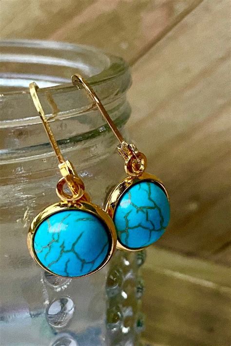 Natural Turquoise Gemstone Earrings Lever Back Earring Hooks Etsy