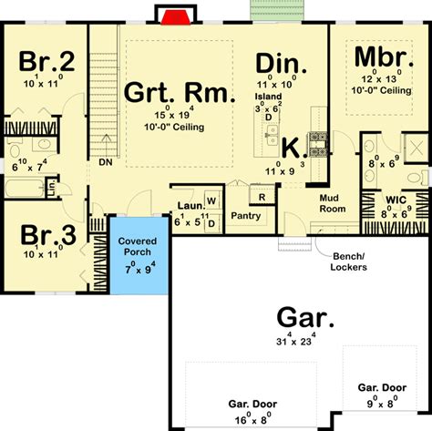 3 Bed Modern Farmhouse Ranch Home Plan 1457 Sq Ft 62732dj
