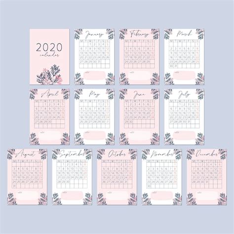Premium Vector Flower Peach Pink 2020 Calendar Card