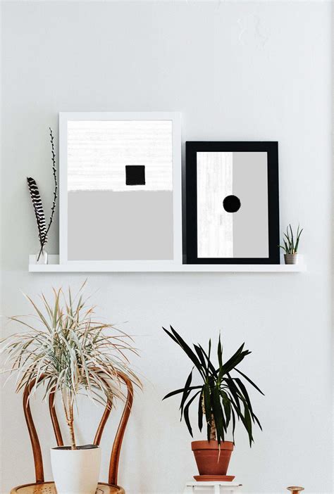 Black Gray And White Abstract Set Of 2 Wall Art Geometric Etsy