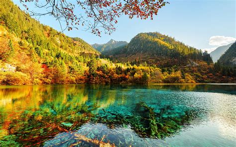 Jiuzhaigou Park China Nature Autumn Mountains Lake China Mountain