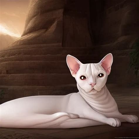 Beautiful Egyptian Sphynx Cat And White Fluffy Cat By Stable