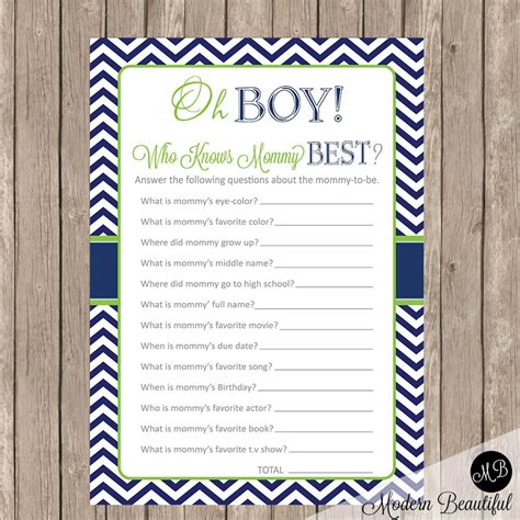 Oh Boy Baby Shower Game Who Knows Mommy Best Game Lime