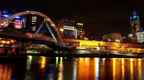 Bridge Across The Yarra River At Night In Melbourne City Australia