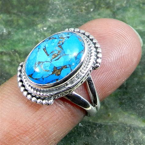 Blue Copper Turquoise Adjustable Ring Mohave Sterling Silver Ring