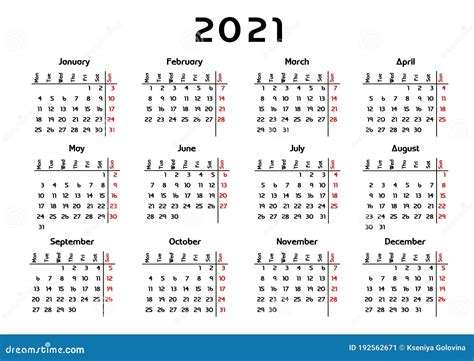 Calendario 2021 Semana Comienza El Lunes Ilustración Del Vector Ilustración De Organizador