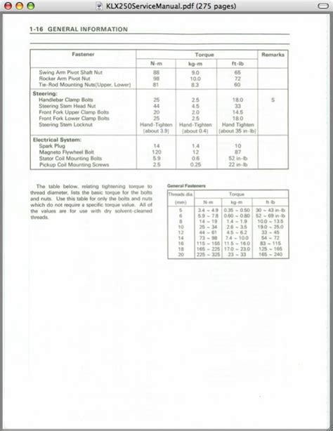 Torque Specifications Kawasaki Forums