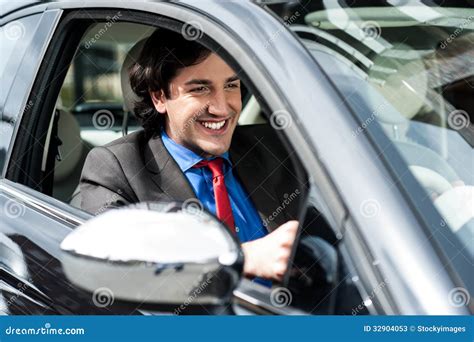 Handsome Businessman Driving A Luxurious Car Stock Image Image Of