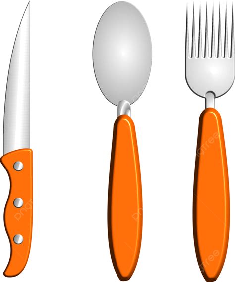 Kitchen Utensils Knife Spoon And Fork With Orange Handles Kitchen