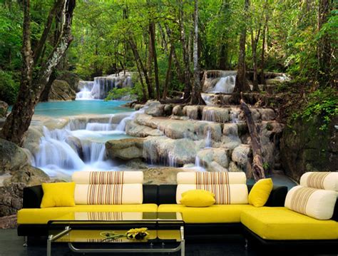 Tropical Waterfall Wall Mural Waterfall In Forest Removable Etsy