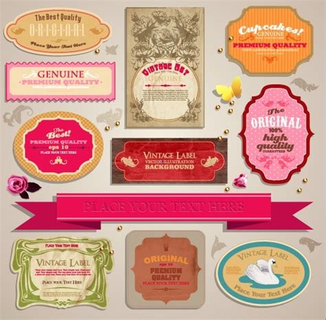 Vintage Stickers And Labels Set Vectors Graphic Art Designs In Editable