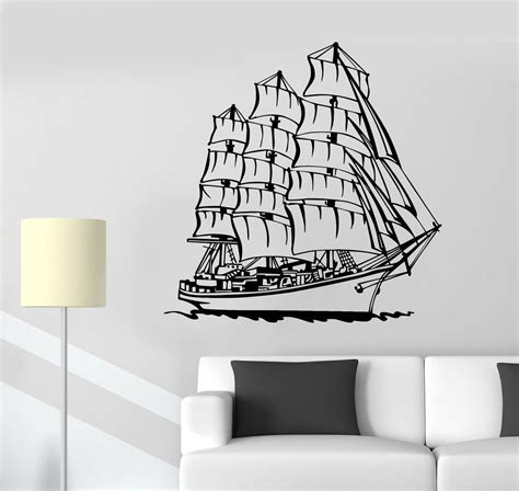 Vinyl Wall Decal Ship Boat Ocean Sea Nautical Sailor Sail Yacht Sticke