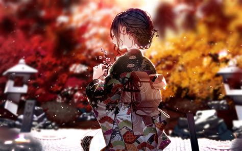 Download Wallpaper 3840x2400 Girl Kimono Sakura Flowers Anime 4k
