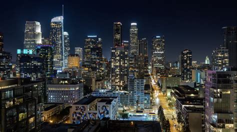 4k Downtown Los Angeles City Skyline At Night Emeric