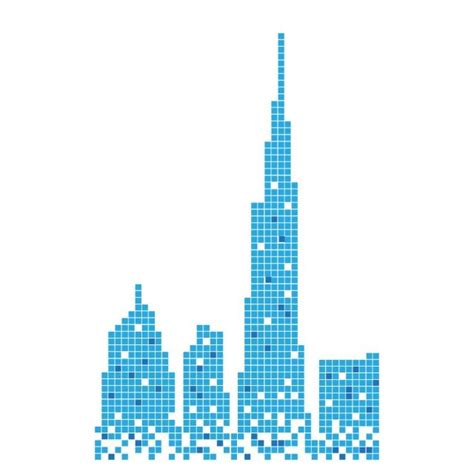 Pixelated Blue Building Of Burj Khalifa Illustration Design Building