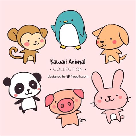Pack De Animales Bonitos Dibujados A Mano Vector Gratis