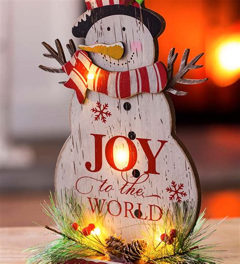 Led Joy To The World Wooden Snowman Table Decor Wind And Weather