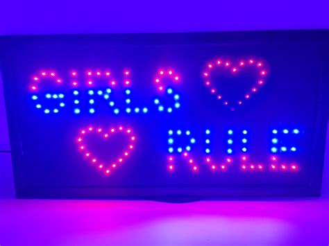 Girls Rule W Hearts Led Sign 19x95 Super Bright With Hanging Chain Business Verygoodstuffs