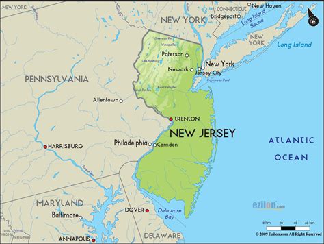 Geographical Map Of New Jersey And New Jersey Geographical