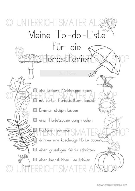 Meine To Do Liste Für Die Herbstferien Herbst Grundschule