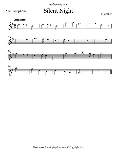 Free Alto Sax Sheet Music For Silent Night By Gruber With Backing