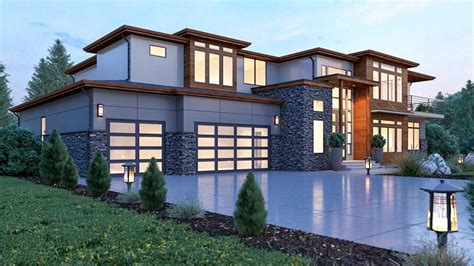Plan 666024raf Modern House Plan With 2 Story Ceilings And Walls Of